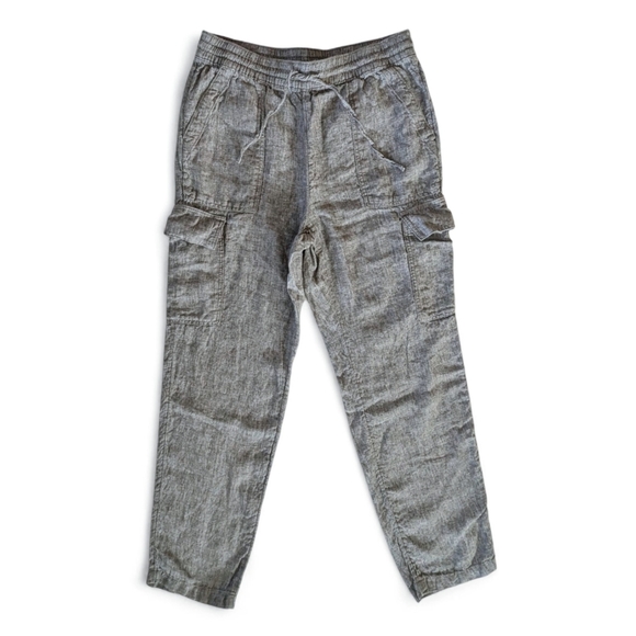 Lands' End Linen High Rise Cargo Pants Gray Size 12 Drawstring Pockets 32W 30L - Picture 1 of 6